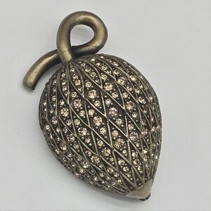 Joan Rivers Bronze-Tone Rhinestone Brooch Acorn Signed Looks New